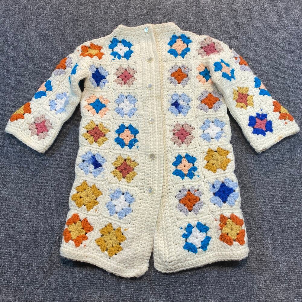 Handmade Kids Crochet Granny Square Cardigan Sweater Jacket Colorful Boho 3T
